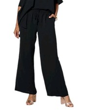 Nina Leonard Wave Textured Wide Leg Pull On Pants Trousers, Black, Size M