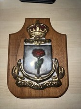 Vb69- Rare Belgian Navy HMS ZINNIA Ceramic On Wood Crest Plaque
