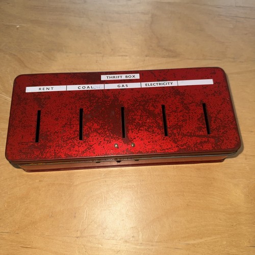 Vintage red thrift box savings - vintage,