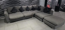 Arighi Bianchi Large Grey RH L Shaped Sofa & Pouffe Home Lounge Furniture