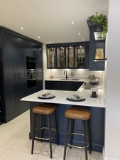 In Frame Omega Sheraton blue Wood Ex Display Kitchen Wit Appliances RRP £35k