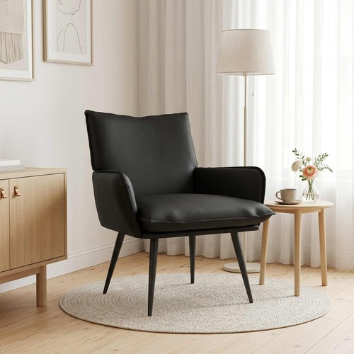 Armchair black faux leather - black,