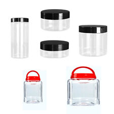Plastic Small Large Storage Jar lids Kitchen Spice Food Containers Clear Pot UK