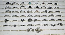 Bundle Of 50 Lovely Silver Coloured RINGS Different Styles Mixed Sizes J
