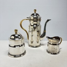 French Coffee Set Silver Plate Brass Details Vintage Maker Marks Bowl Creamer