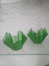 2 x  green Glass Handkerchief Vases - Vintage