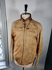 G Star Brando Leather Jacket Men's XL Cafe Racer Tan Brown Faded Biker 