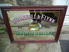 Vintage Large Wood Framed Pub Mirror O"Connell & Flynn Old Irish Whiskey
