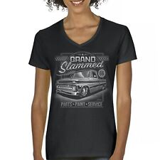 Grand Slammed Classic Pickup Women's V-Neck T-shirt Hot Rod Custom Truck Tee