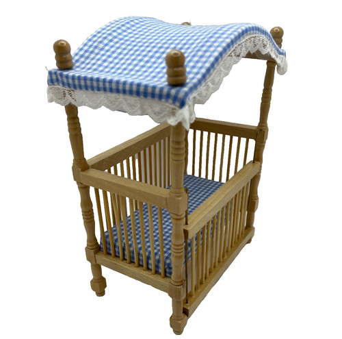 Dolls house pine canopy crib - house,
