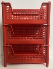 VINTAGE MID CENTURY RED PLASTIC RACKING 3-TIER FRUIT VEGETABLE STORAGE RACK