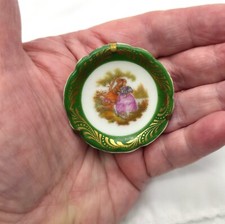 Limoges Porcelain Miniature Plate & Holder Victorian Courting Couple Green #1