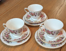  3 x TRIO'S COLCLOUGH ENGLISH BONE CHINA "WAYSIDE" PATT NO 8581 Plus Extra's