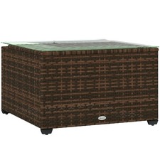 Outsunny Outdoor Coffee Table with Glass Top, Rattan Side Table, Brown