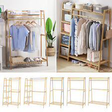 Heavy Duty Wooden Clothes Rail Rack Garment Hanging Stand Corner Open Wardrobe