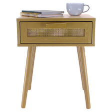 Urban Paradise Bedside Table Vintage Cane Wooden Side Table Cabinet Natural