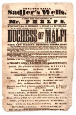 Antique Playbill Samuel Phelps in Duchess of Malfi Sadlers Wells Theatre 1850