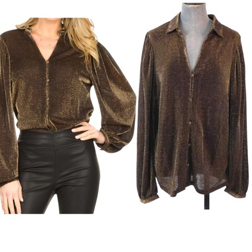 Shirt shiny glitter brown - brown, gold
