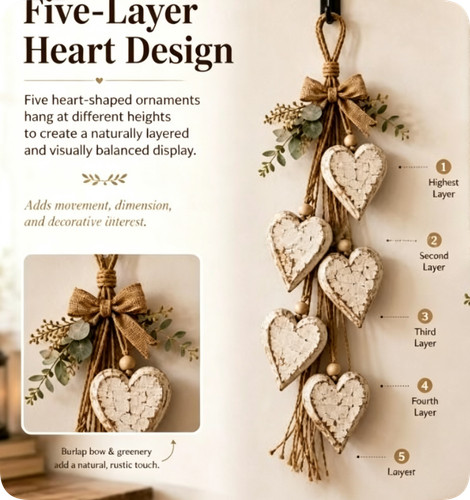 Coastal wooden heart hanging - wooden,