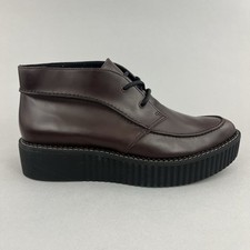 Clarks x V&A Rockn Creeper Burgundy Leather Ankle Chunky Wedge Lace Up Boots UK7