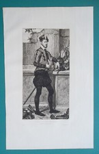 ITALIAN KNIGHT w/ Jousting Helmet & Sword - 1883 Original Etching after Moroni