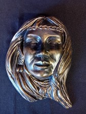 Tey Pottery Bronzed Pottery ' American Indian Lady' Wall Hanging. 9" Tall. GC