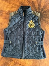 RALPH LAUREN Vest Gilet Women L Quilted Puffer Crest Equestrian Suede Riding