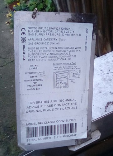 Valor gas fire - fire, --parts