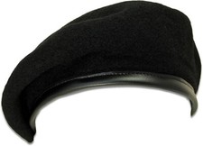 Black beret wool - wool, leather