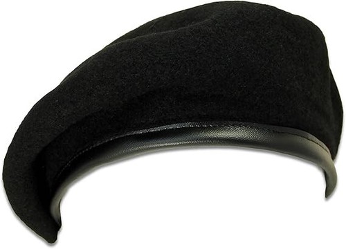 Black beret wool leather - black,