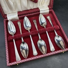 Grapefruit Spoons Set Boxed Set Vintage Silver Plate EPNS x 7 Pieces Deco Style