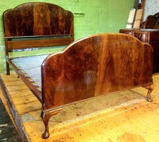 Opulent Figured Walnut Art Deco Standard Double Bed Frame With Sprung Base 1930