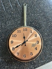 French Copper Saute Frying Pan Kitchen Clock Brass Handles 23 CM Diameter