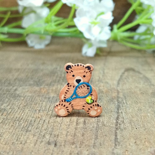 Tiny tennis handmade bear pin - bear,