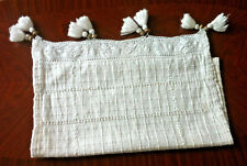 Cream Handmade Coffee Table Cloth Checked Tassel Wooden Bead Runner Shabby Chic 