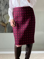 Dickins & Jones Moon Tweed Wool Pencil Skirt Burgundy Polka Dot Pattern Size 14