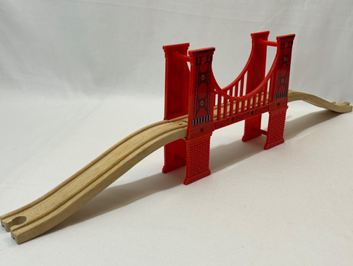 Wooden red train - track, bridge