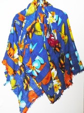 Zara Textured Cotton Scarf blue yellow orange woven large shawl 100% cotton vgc