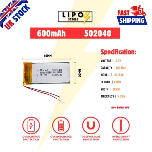 502040 600mah lipo - 502040,