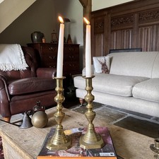 Pair Brass Candle Stick  Vintage Antique 27cm Tall Victorian - Holders - Patina