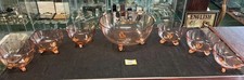 Coloured Large Glass Trifle Dish and 6 Glass Dessert Bowls Vintage 1950s/60s