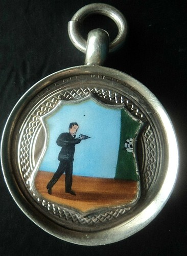 Silver enamel darts medal - enamel, fob