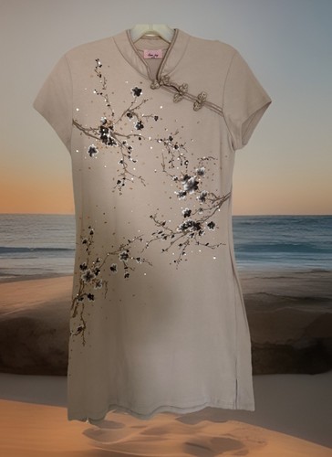 Elegant tan chinese dress - tan,