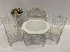 Dolls House White Wrought Iron Patio Set Table Chairs Miniature Garden Furniture