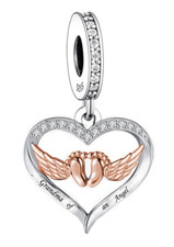 Brand New Sterling silver S925 'Grandma Of An Angel' Baby Feet Angel Wings Charm