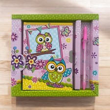 Cute Owl Secret Lockable Notebook/Diary/Journal with Key and Pen Box Set