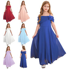 UK Kids Girls Chiffon Off Shoulder Princess Formal Dress Wedding Birthday Party