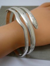 Vintage Original Arabic Solid Silver Serpent Snake Coiled Slave Bangle Bracelet