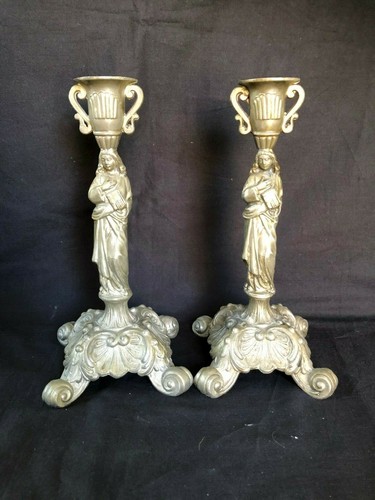 Antique pair metal church - metal,