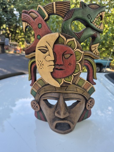 Mayan hand carved wooden mask - mayan,